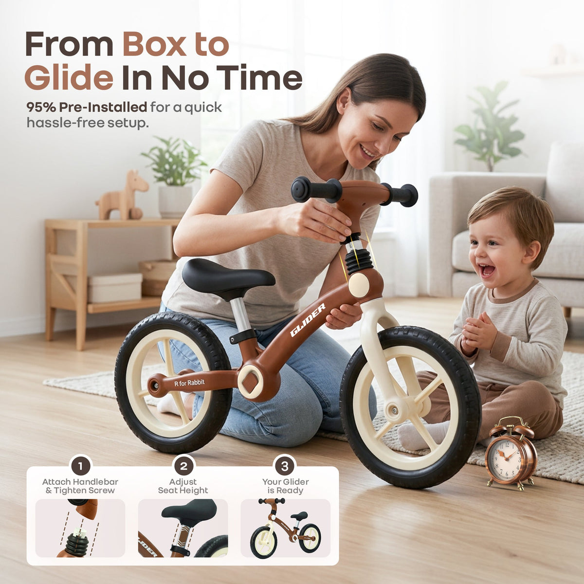 R for Rabbit Glider Balance Bike 2-5 Years Brown Cream
