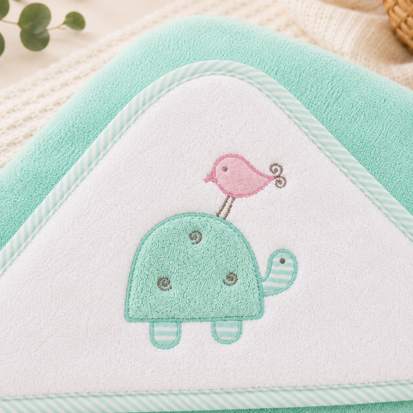 Babiano Turtle & Bird Baby Hooded Towel – Mint Green