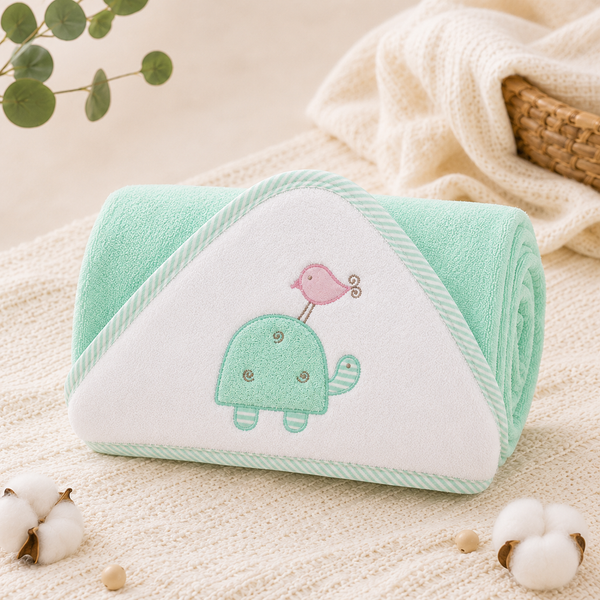 Babiano Turtle & Bird Baby Hooded Towel – Mint Green
