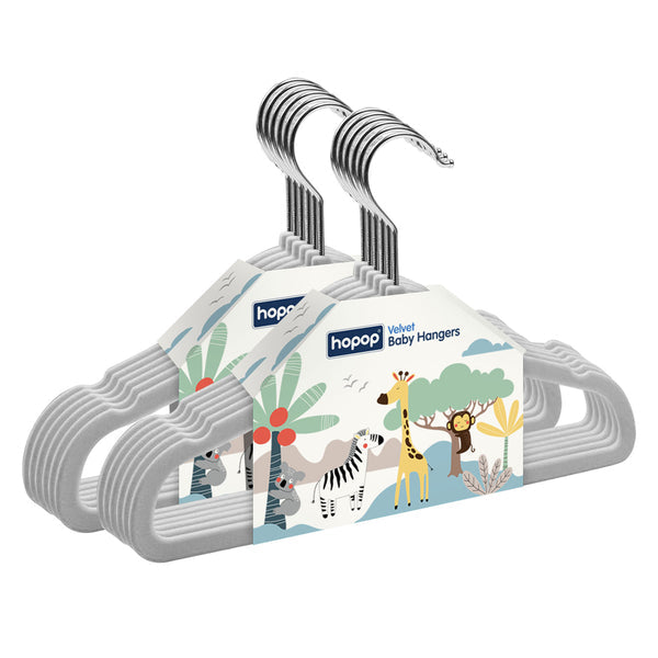Hopop Non-Slip Velvet Baby Clothes Hangers Pack of 6 Grey