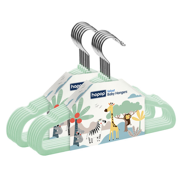 Hopop Baby Clothes Hangers Non-Slip Velvet Pack of 6 – Green
