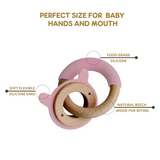 Little Rawr - Wood Silicone Disc & Ring Teether Pink Rabbit