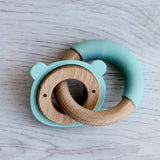 Little Rawr - Wood Silicone Disc & Ring Teether Pink Rabbit