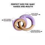 Little Rawr - Wood Silicone Disc & Ring Teether Purple Kitty
