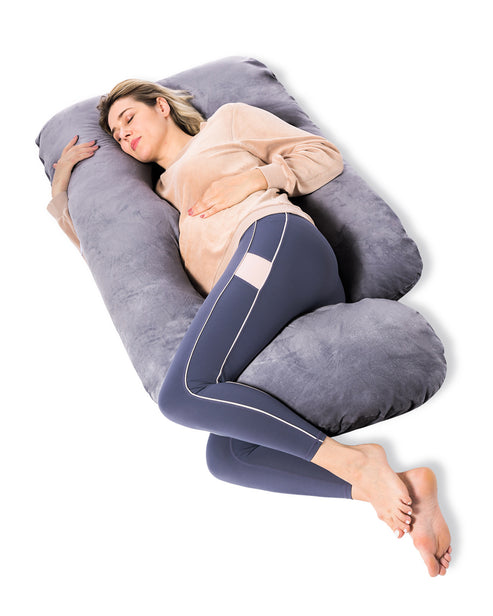 Momcozy G Shaped Velvet Pregnancy Pillow - Grey