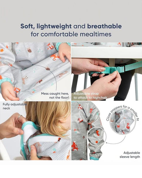 BiBaDo Long Sleeve Coverall Weaning Bib & Attachable Handi Cutlery Bundle 6 Months+ Arctic Adventure White