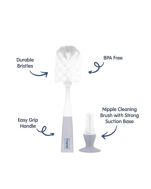 Hopop 2-in-1 Bottle & Nipple Cleaning Brush Set One Size Grey