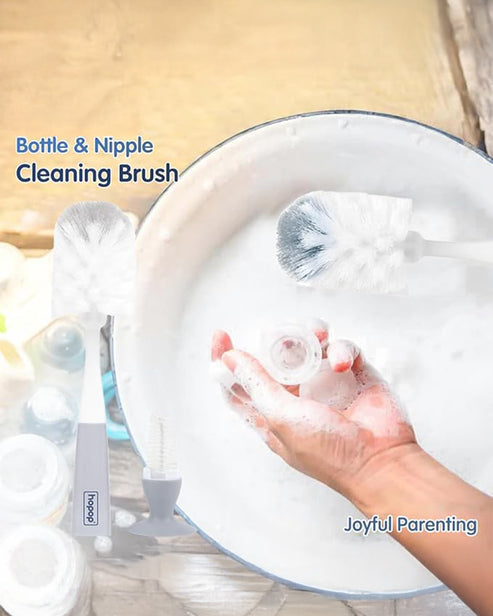 Hopop 2-in-1 Bottle & Nipple Cleaning Brush Set One Size Grey
