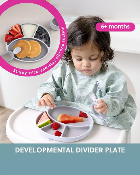 Bibado Silicone Suction Divider Plate – Mist | Baby Weaning Plate