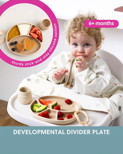 Bibado Silicone Suction Divider Plate – Fawn | Baby Weaning Plate