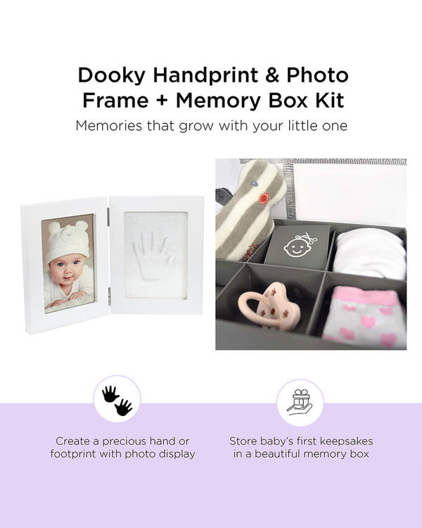 Dooky Gift Set Handprint Double Frame And Memory Box - White
