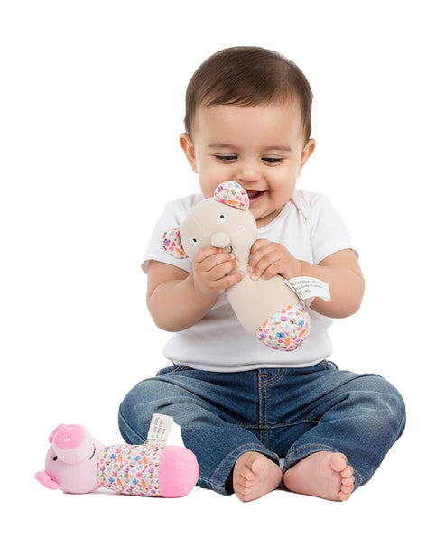 Nuluv Sensory Buddies Pig & Bear Rattle & Squeaker Toys 6 × 12 × 12 cm Multicolour Pack of 2