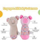 Nuluv Sensory Buddies Pig & Bear Rattle & Squeaker Toys 6 × 12 × 12 cm Multicolour Pack of 2