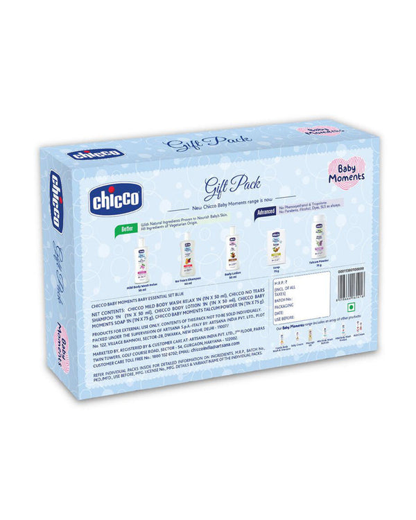 Chicco Baby Essential Blue New Born Gift Set-Pack Of 5-Gift For Baby Shower & Baby Birthday - Blue