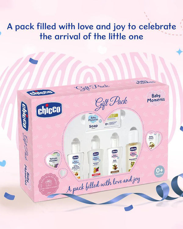 Chicco Baby Caring Pink New Born Gift Set-Pack Of 7-Gift For Baby Shower & Baby Birthday- Pink