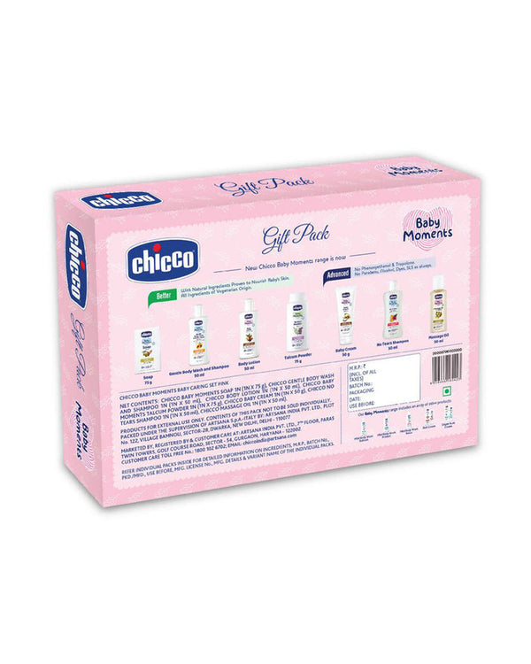 Chicco Baby Caring Pink New Born Gift Set-Pack Of 7-Gift For Baby Shower & Baby Birthday- Pink