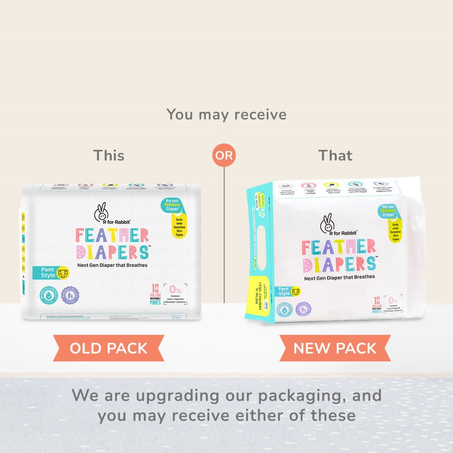 R For Rabbit Feather Diapers - Extrs Small Size Tape Style (<5 Kgs) - Pack Of 44