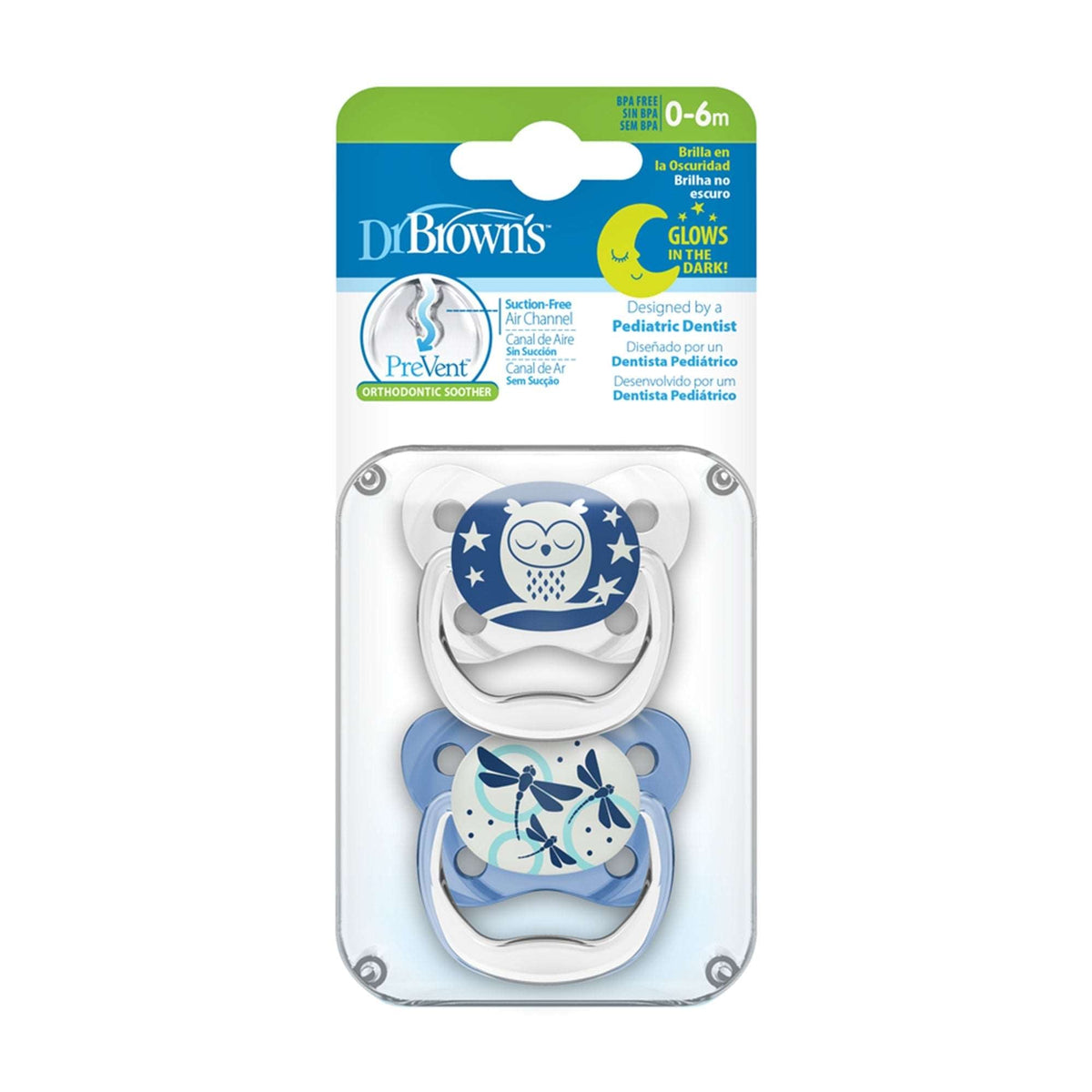 Dr Browns Blue Prevent Glow in the Dark Butterfly Shield Soother Stage 1