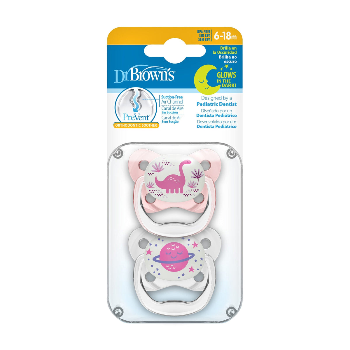 Dr Browns Pink Prevent Glow in the Dark Butterfly Shield Soother Stage 2