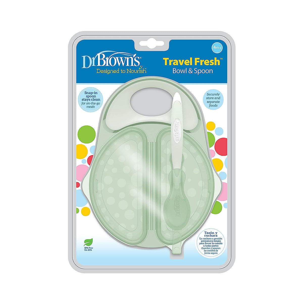 Dr. Brown's Travel Fresh Bowl & Soft-Tip Spoon Set with Travel Lid Light Green