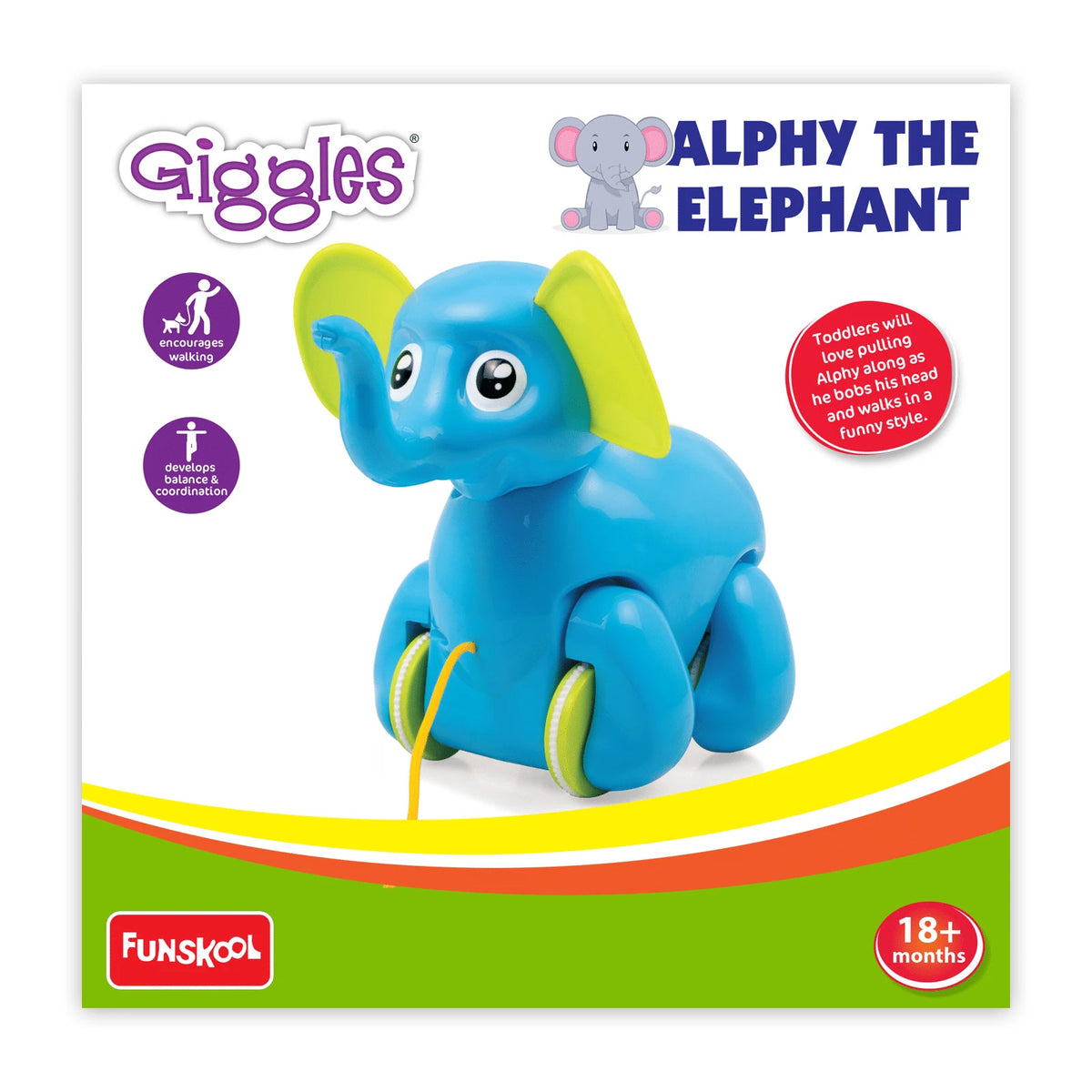 Giggles Alphy The Elephant Pull Along Toy 1–3Y – Blue
