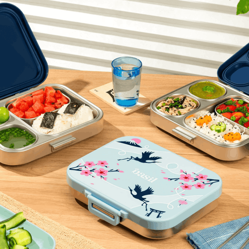 Basil Bento Quad+ 3+1 Compartment Lunchbox 1250 ml Sakura Bloom