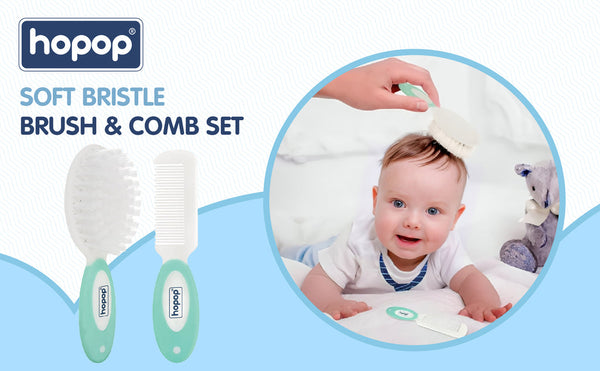 Hopop Baby Soft Bristle Hair Brush & Rounded Teeth Comb Set Peach 0M+