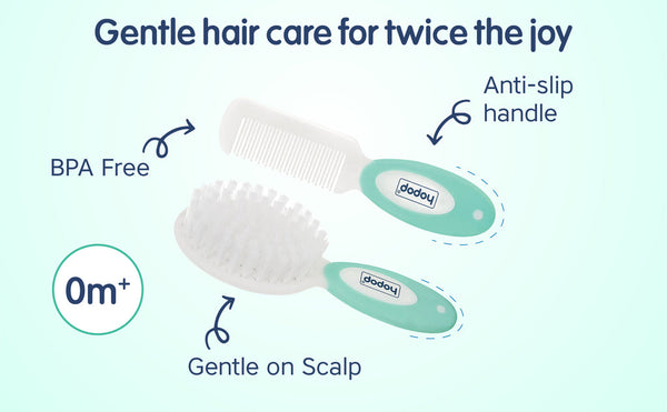 Hopop Baby Soft Bristle Hair Brush & Rounded Teeth Comb Set Peach 0M+