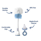 Hopop Bottle & Nipple Cleaning Brush with Grooved Handle & Easy Hanging Storage 2-in-1 Blue