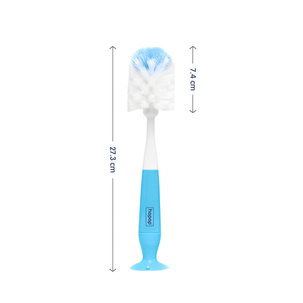Hopop 2-in-1 Bottle & Nipple Cleaning Brush Grooved Handle with Suction Base One Size – Blue