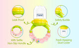 Hopop Baby Food & Fruit Nibbler with Rattle Handle Green & Pink