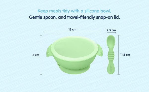 Hopop Silicone Bowl & Spoon with Suction Base Green 6M+
