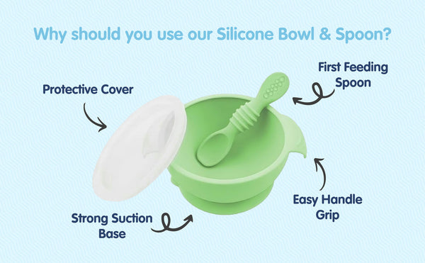 Hopop Silicone Bowl & Spoon with Suction Base Green 6M+