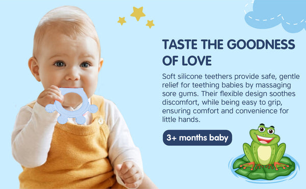 Hopop Easy Grip Silicone Teether for Teething Gums Pack of 2 Assorted