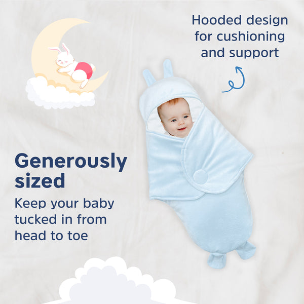 Hopop Baby Soft Fleece Hooded Wrapper Blanket - BLUE