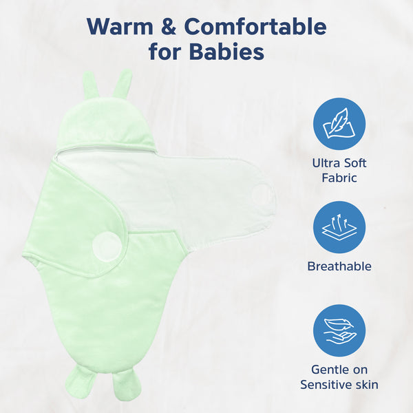 Hopop Baby Soft Fleece Hooded Wrapper Blanket - GREEN