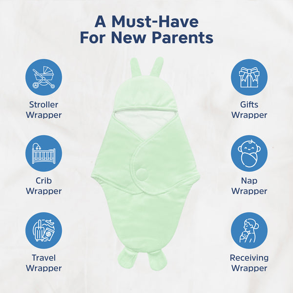 Hopop Baby Soft Fleece Hooded Wrapper Blanket - GREEN