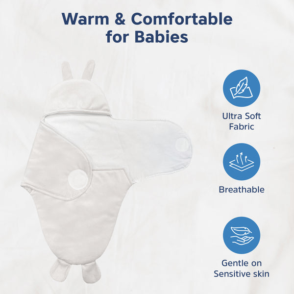 Hopop Baby Soft Fleece Hooded Wrapper Blanket - CREAM