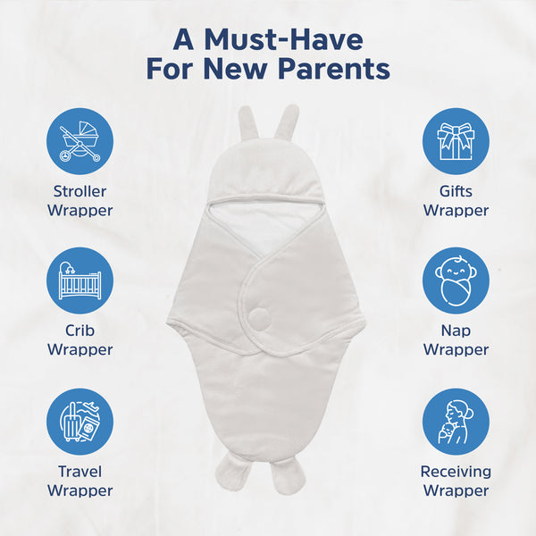 Hopop Baby Soft Fleece Hooded Wrapper Blanket - CREAM