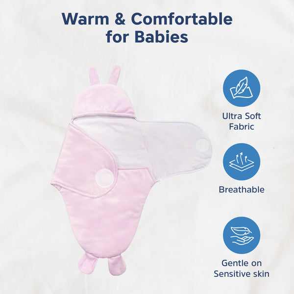 Hopop Baby Soft Fleece Hooded Wrapper Blanket - PINK