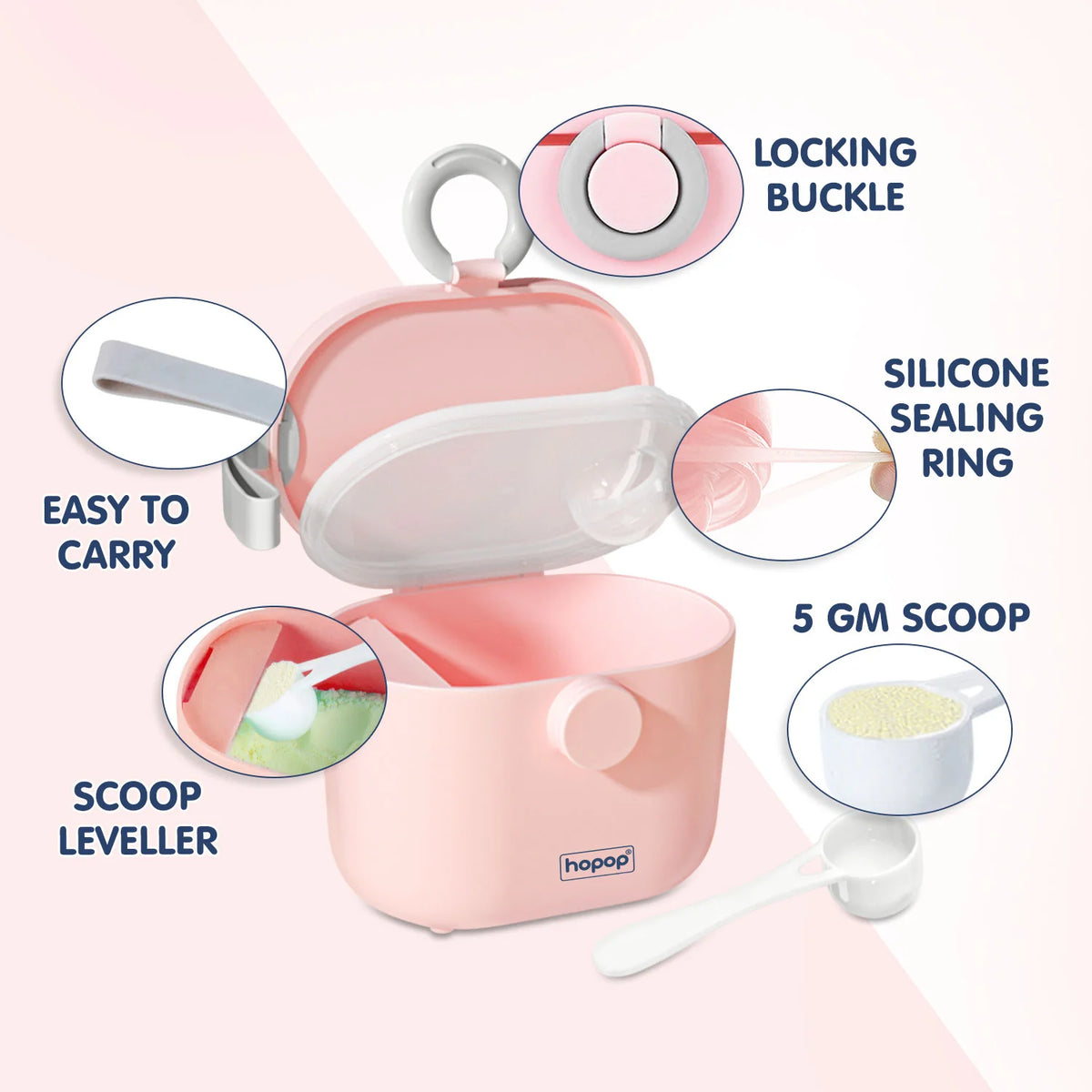 Hopop Milk Powder & Multi-Purpose Food Container Pink