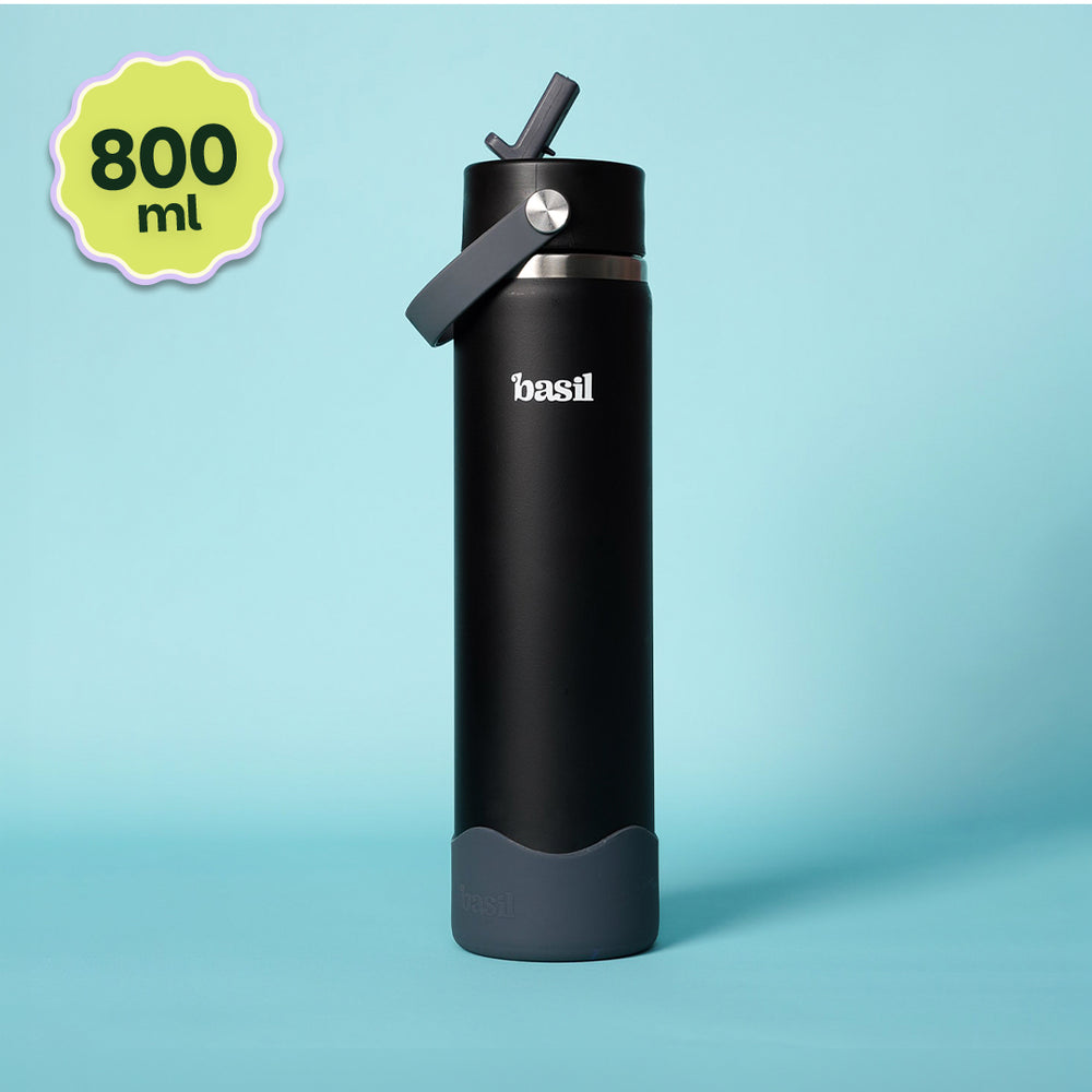Basil HydraFizz Insulated Sipper Bottle 800ml 12Y+ – Classic Black