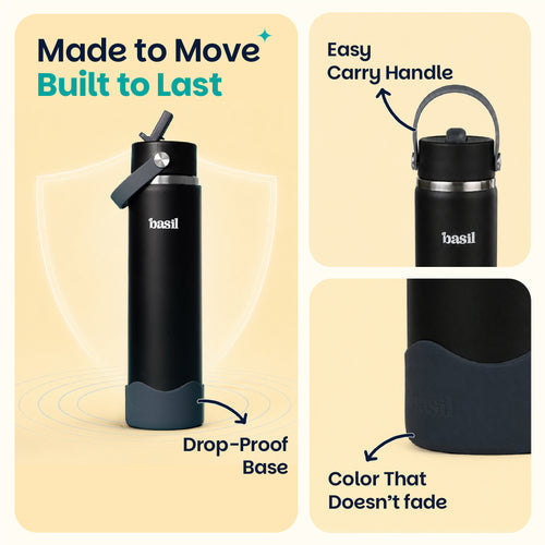 Basil HydraFizz Insulated Sipper Bottle 800ml 12Y+ – Classic Black