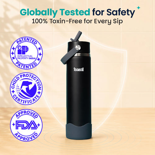 Basil HydraFizz Insulated Sipper Bottle 800ml 12Y+ – Classic Black