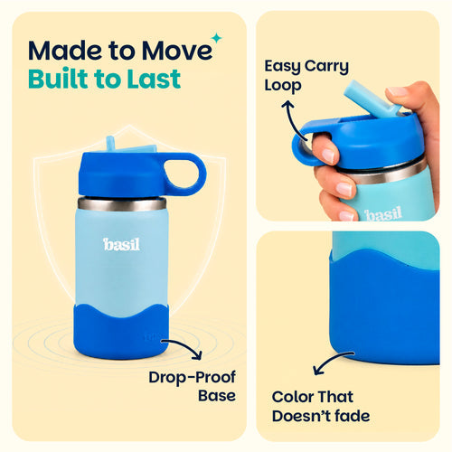Basil HydraPop Insulated Sipper Bottle 380ml 4–7Y – Glacier