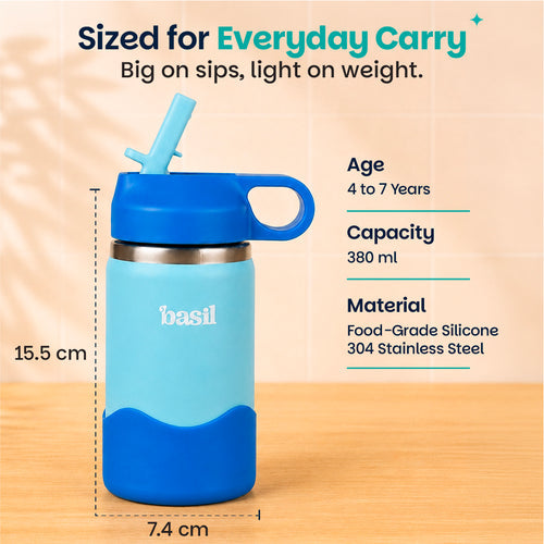 Basil HydraPop Insulated Sipper Bottle 380ml 4–7Y – Glacier