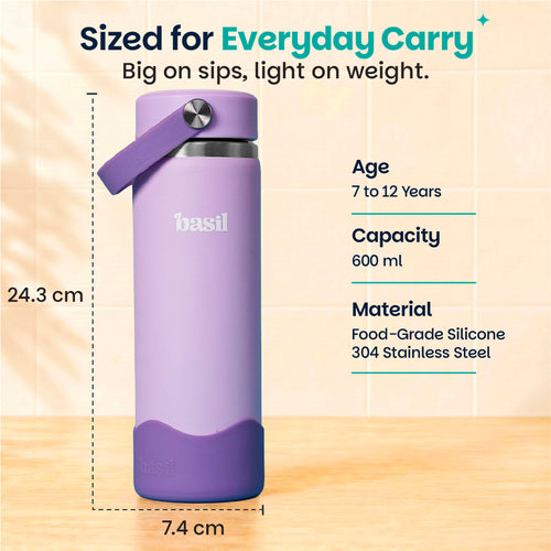 Basil HydraRush Insulated Water Bottle 600ml 7–12Y – Classic Lilac