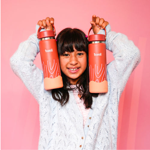 Basil HydraRush Insulated Water Bottle 600ml 7–12Y – Coral Swirl