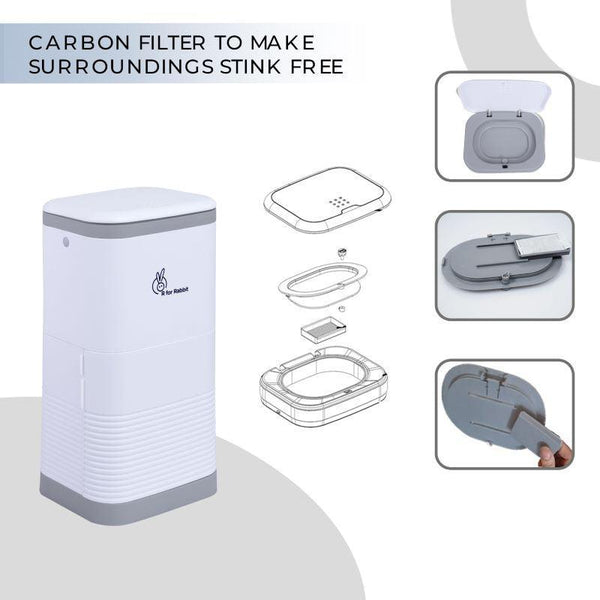 R For Rabbit Hygo Bin Portable Diaper Bin One Size Grey White