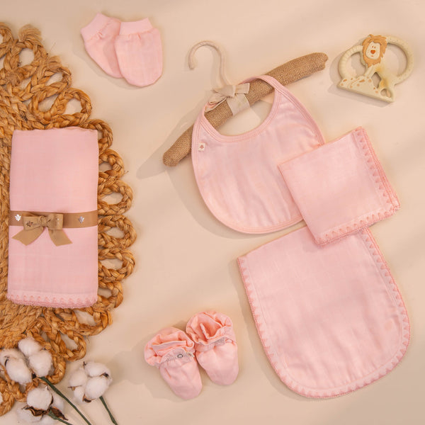 Baby Forest Komal Aavran Baby Swaddle Set 48 × 50 in Baby Pink